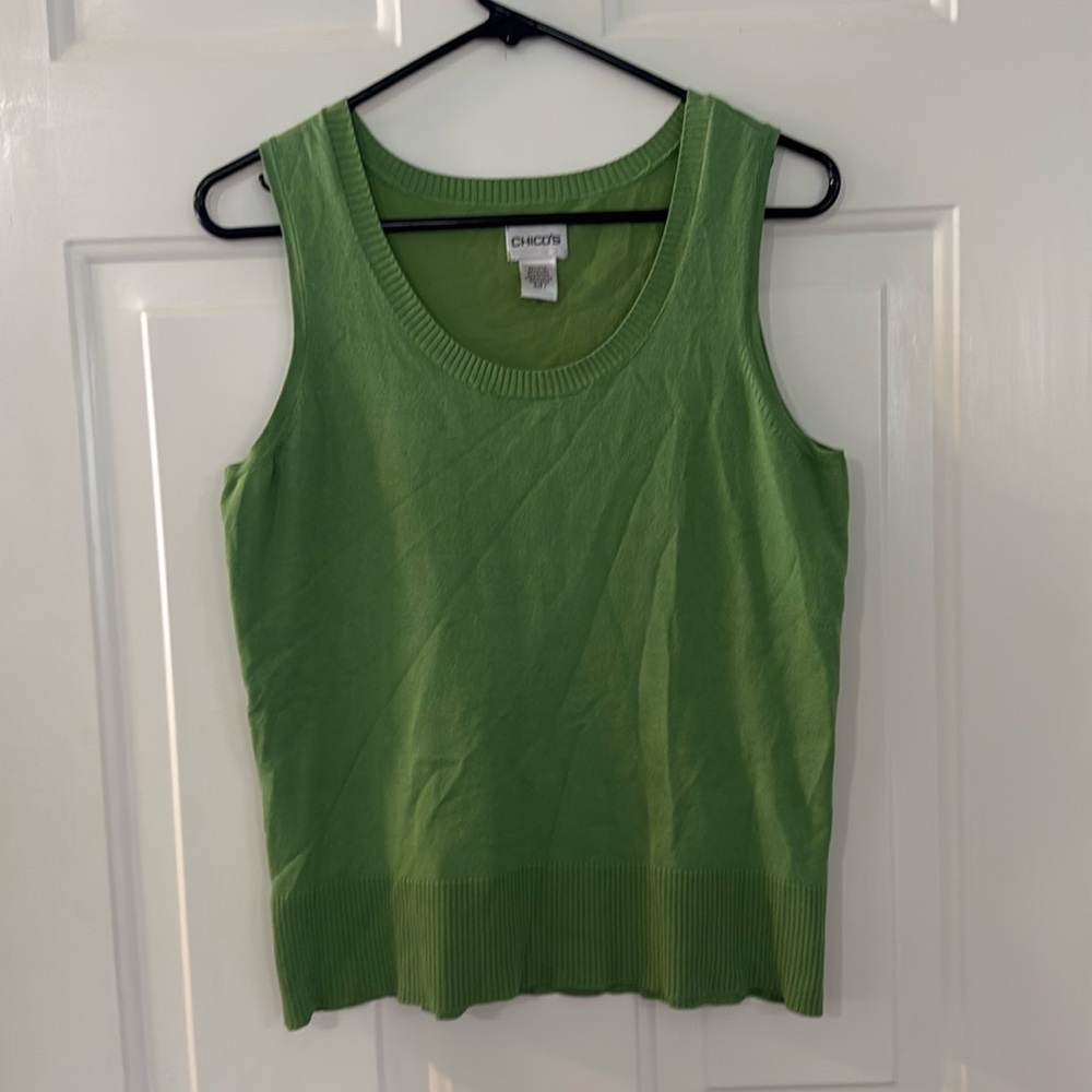 Chicos Silk Blend Sweater Vest Sleeveless Top in Lime Green Workwear Size Small